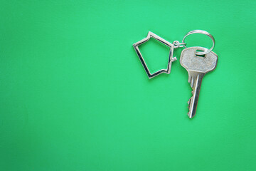 Home key with home key ring on green background