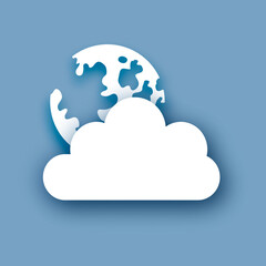 Night sky with Full Moon. Cloudy sky. Stars. Paper cut Weather.