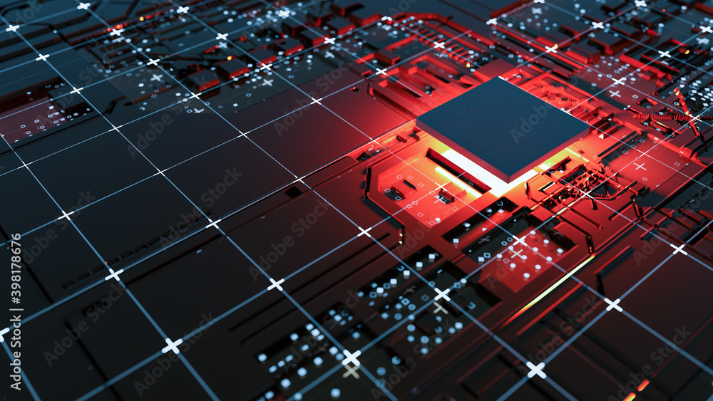 Poster abstract central computer processors concept. 3d illustration