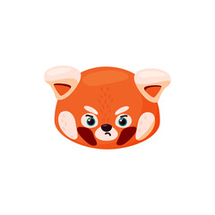 Red panda head as sad emoji. Angry emoticon. Vector illustration of smiley in cartoon style