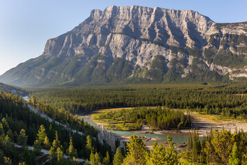 Mount Rundle and the hoodoos in Banff National Park from Hoodoos Viewpoint, Banff National Park, AB, Canada