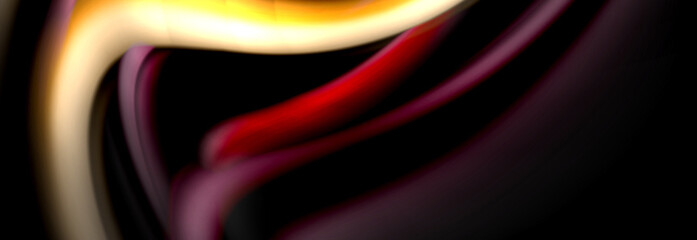 Dynamic motion abstract background. Color blurred stripes on black. Wave liquid lines poster. Vector illustration