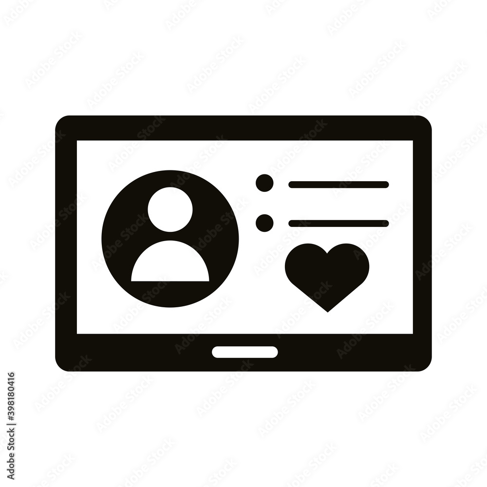 Poster profile avatar with heart in tablet block style icon