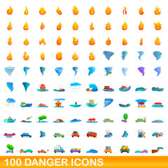 100 danger icons set. Cartoon illustration of 100 danger icons vector set isolated on white background