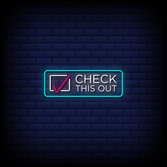 Check this out neon sign style text with check mark