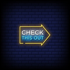 Obraz premium Check this out neon sign style text with right arrow