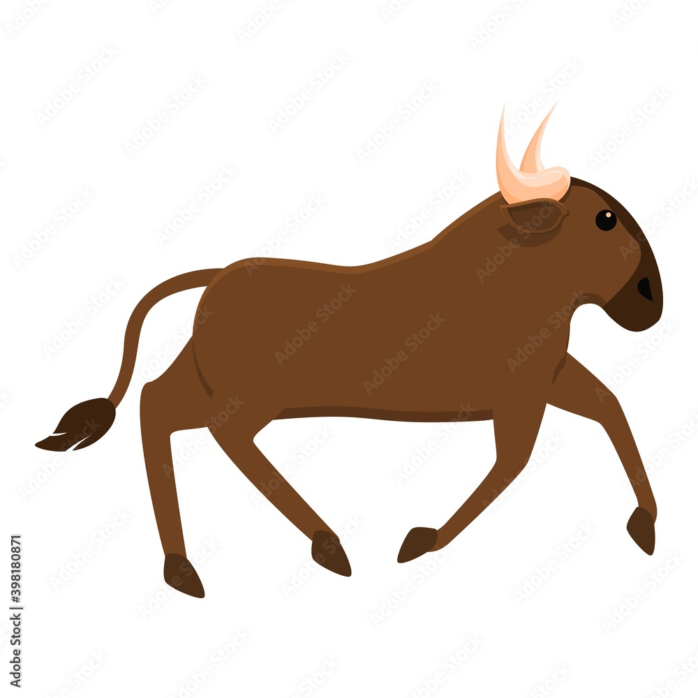 Poster running wildebeest icon. cartoon of running wildebeest vector icon for web design isolated on white 