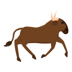 Running wildebeest icon. Cartoon of running wildebeest vector icon for web design isolated on white background