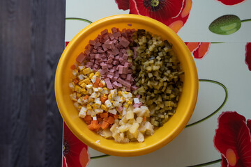ingredients for olive salad. view from above