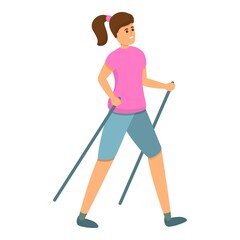 Woman nordic walking icon. Cartoon of woman nordic walking vector icon for web design isolated on white background