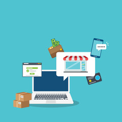 Small business.  Small business online management concept. Vector illustration. 