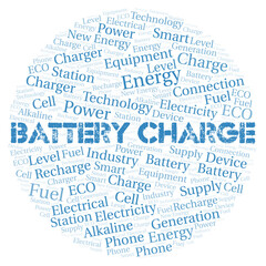 Battery Charge typography word cloud create with the text only.