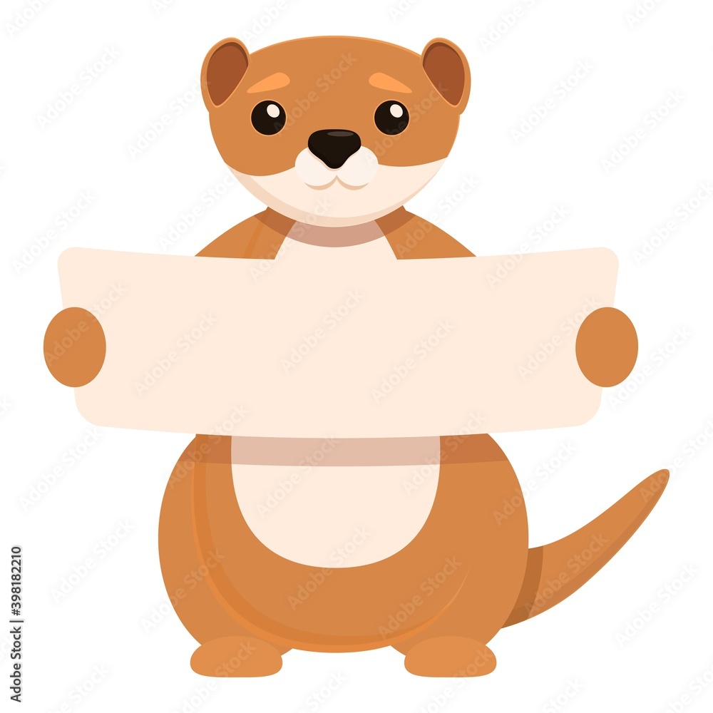 Poster mink with banner icon. cartoon of mink with banner vector icon for web design isolated on white back