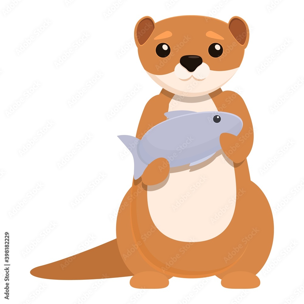 Poster mink with fish icon. cartoon of mink with fish vector icon for web design isolated on white backgrou