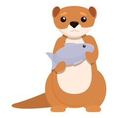 Mink with fish icon. Cartoon of mink with fish vector icon for web design isolated on white background
