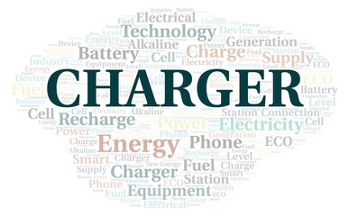 Charger typography word cloud create with the text only.