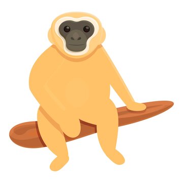 Gibbon on tree icon. Cartoon of gibbon on tree vector icon for web design isolated on white background