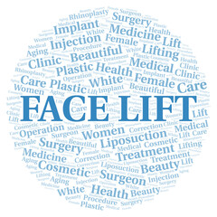 Obraz premium Face Lift typography word cloud create with the text only. Type of plastic surgery