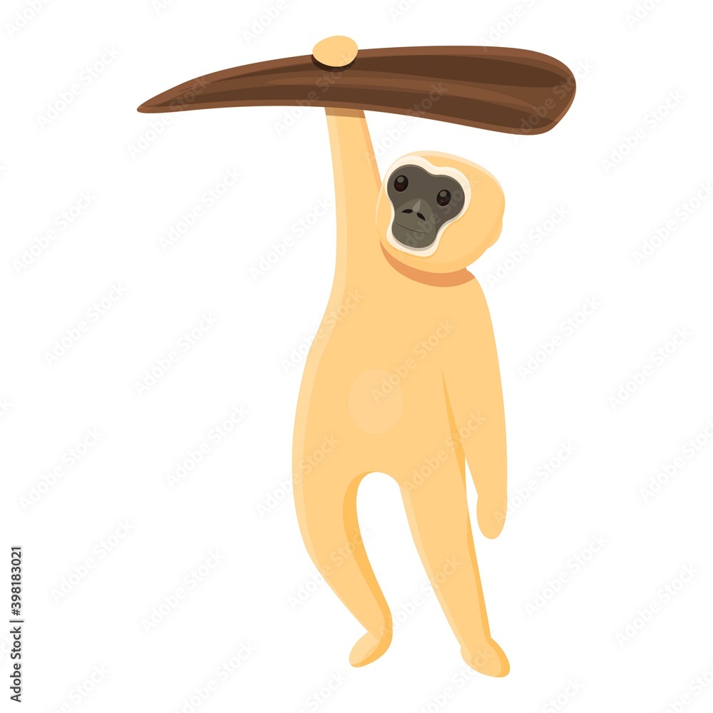 Poster gibbon hanging tree branch icon. cartoon of gibbon hanging tree branch vector icon for web design is