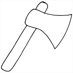 firefighting ax, doodle style vector element, black outline, coloring book