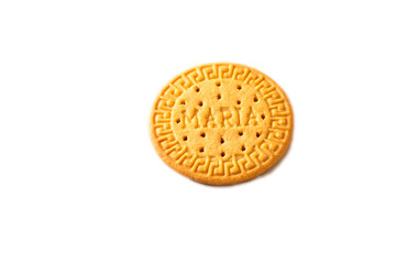  One Marie cookies, type of rich tea biscuits on white background
