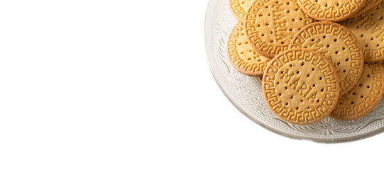 Marie cookies, type of rich tea biscuits on white background