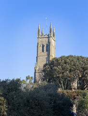 Fototapeta na wymiar The church tower of St Mary the Virgin, Penzance, Cornwall, England, UK.
