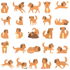Playful dog icons set. Cartoon set of playful dog vector icons for web design