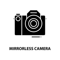 mirrorless camera icon, black vector sign with editable strokes, concept illustration