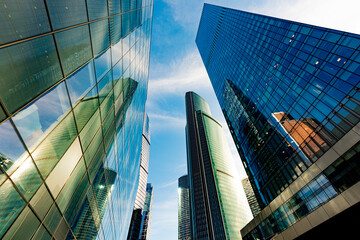 View of the office towers of the Moscow city business center district