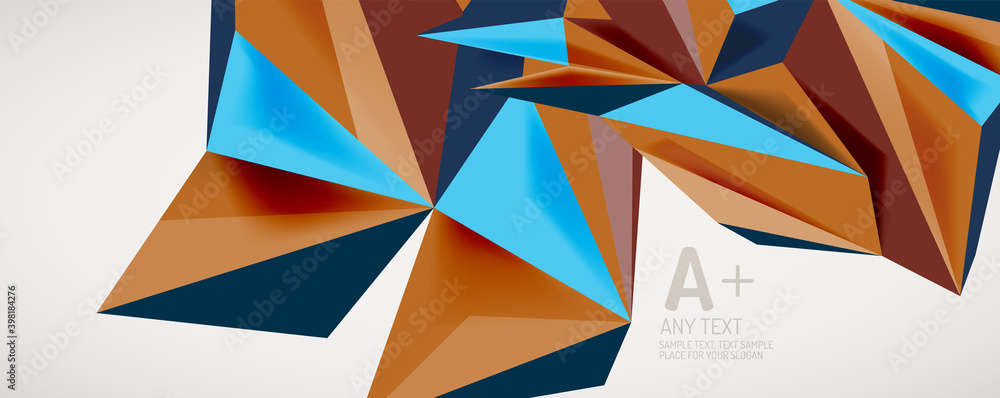 Wall mural Vector triangle geometric backgrounds. Low poly 3d shape on light backdrop. Vector illustration for covers, banners, flyers and posters and other designs