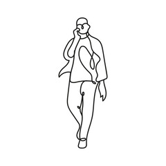 man wearing cellphone one line style icon