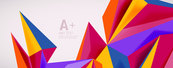 Vector triangle geometric backgrounds. Low poly 3d shape on light backdrop. Vector illustration for covers, banners, flyers and posters and other designs