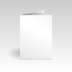 White vertical greeting card mockup template. Isolated on light gradient gray background with shadow.