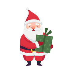 Santa Claus with White Beard as Christmas Character Holding Wrapped Gift Box Vector Illustration