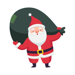 Santa Claus with White Beard as Christmas Character Carrying Sack with Gifts Vector Illustration