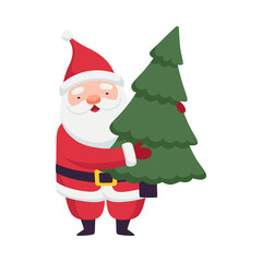 Santa Claus with White Beard as Christmas Character Carrying Fir Tree Vector Illustration