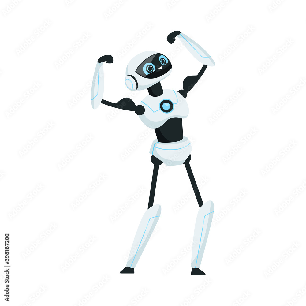 Poster modern robot as programmable machine showing muscles vector illustration