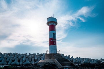 Red Lighthouse at Ly Son island, Quang Ngai Province, Viet Nam