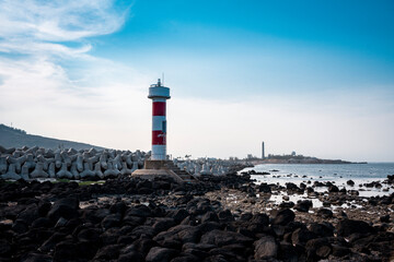 Red Lighthouse at Ly Son island, Quang Ngai Province, Viet Nam
