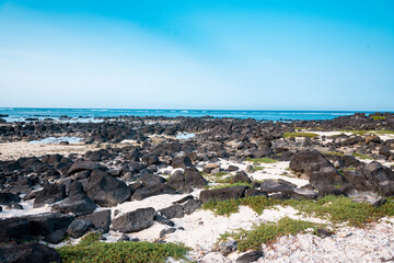a ridge of jagged rock at Ly Son island, Quang Ngai Province, Viet Nam