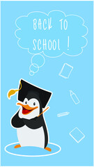 Penguin cartoon character animal with toga hat be a teacher for back to school concept. Penguin teaching for education logo
