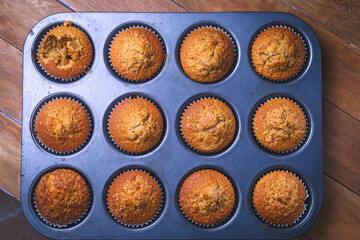 Group of muffins inside the oven mold