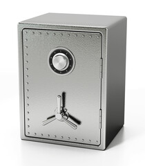 Steel safe isolated on white background. 3D illustration