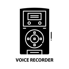 voice recorder symbol icon, black vector sign with editable strokes, concept illustration