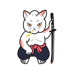 vector graphic illustration of samurai cat swordsman, used for logos, t-shirt designs, templates, stickers and others