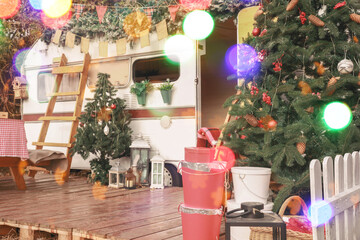 View of motorhome decorated for Christmas
