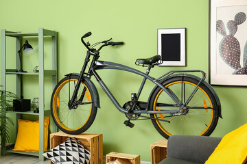 Interior of modern room with bicycle