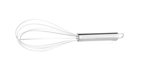Stainless steel whisk on white background