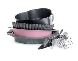 Set of kitchen utensils for bakery on white background
